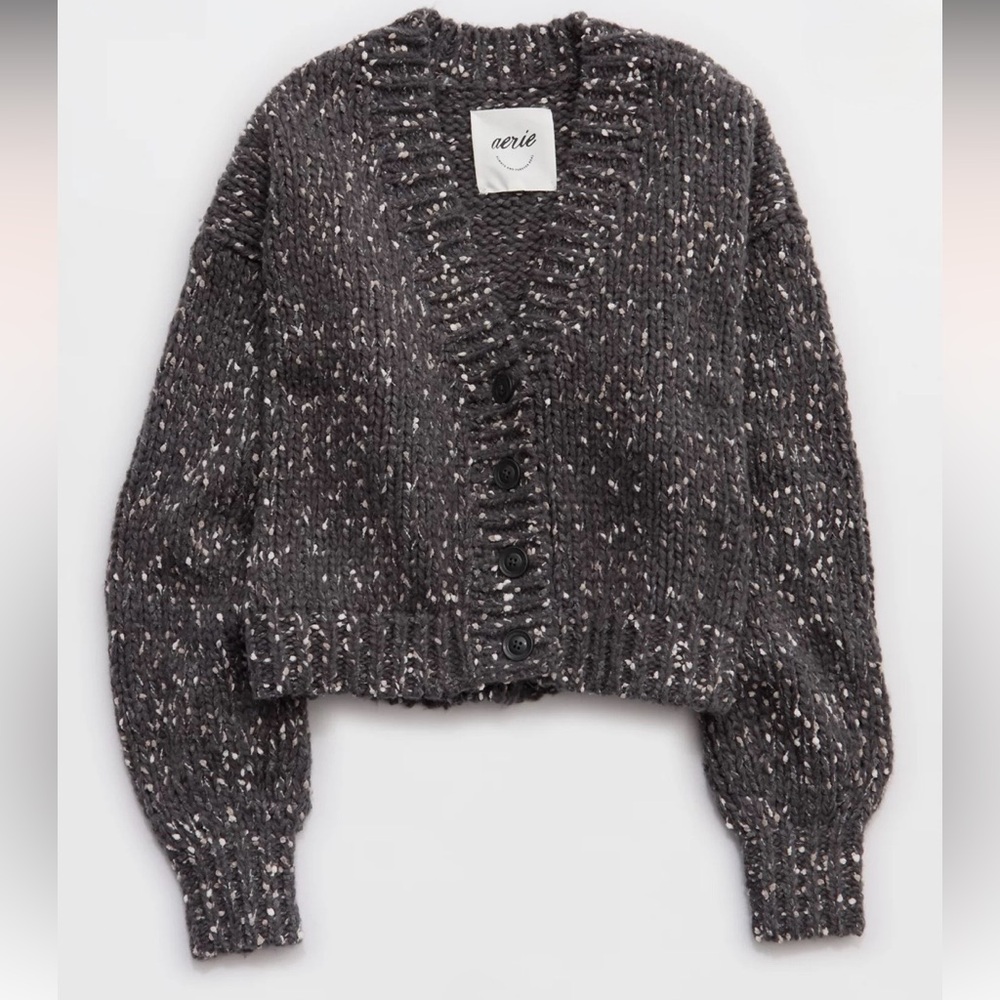 Aerie Speckled Knit Cardigan - Black and White
